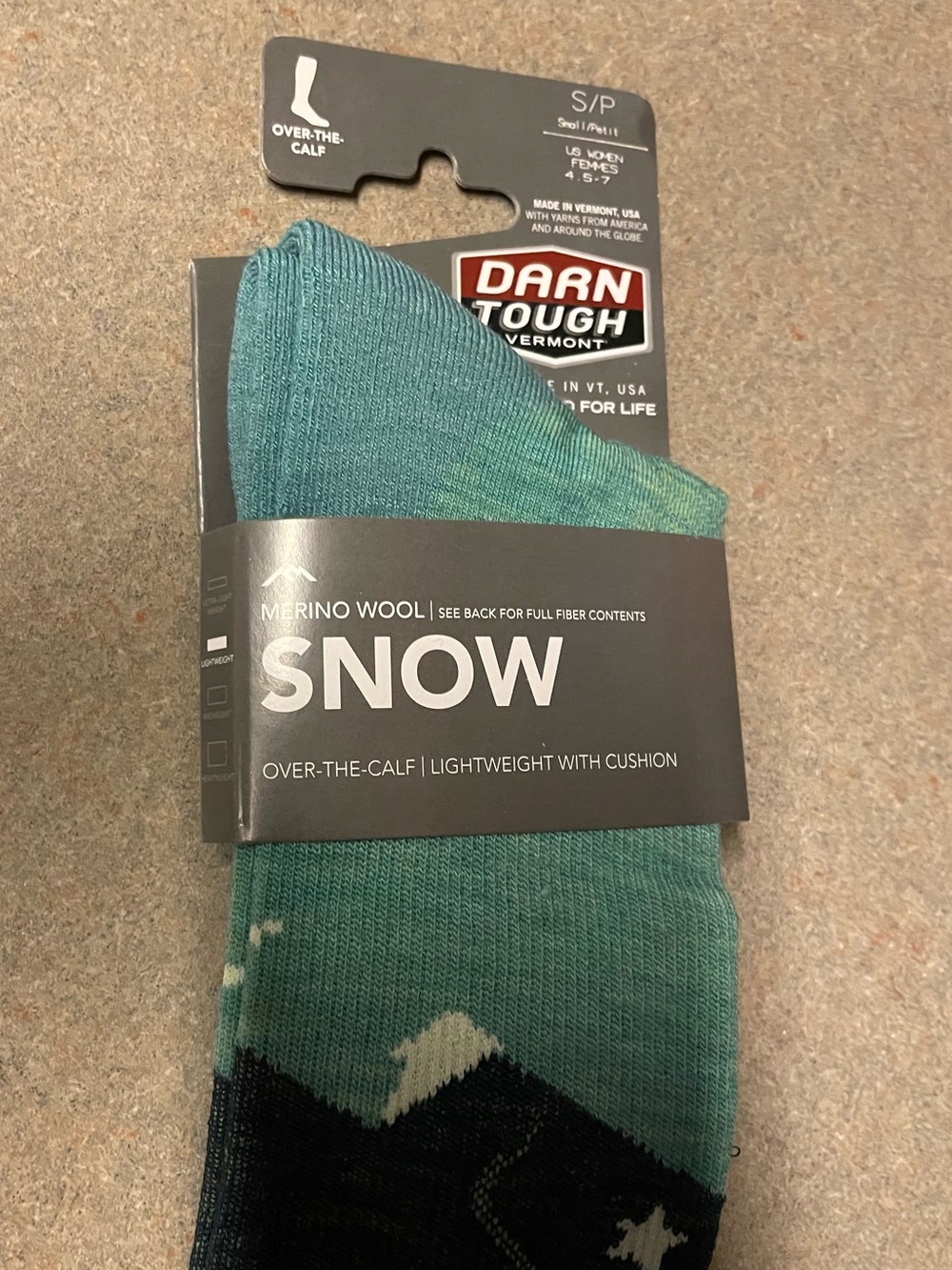 Darn Tough Wool Snow Over the Calf Lightweight with Cushion Socks, Size S 4.5-7